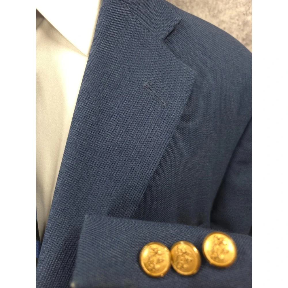 Stafford Sports Coat Mens 44‎ L Blue Blazer Jacket 2 Gold Buttons Wool Blend